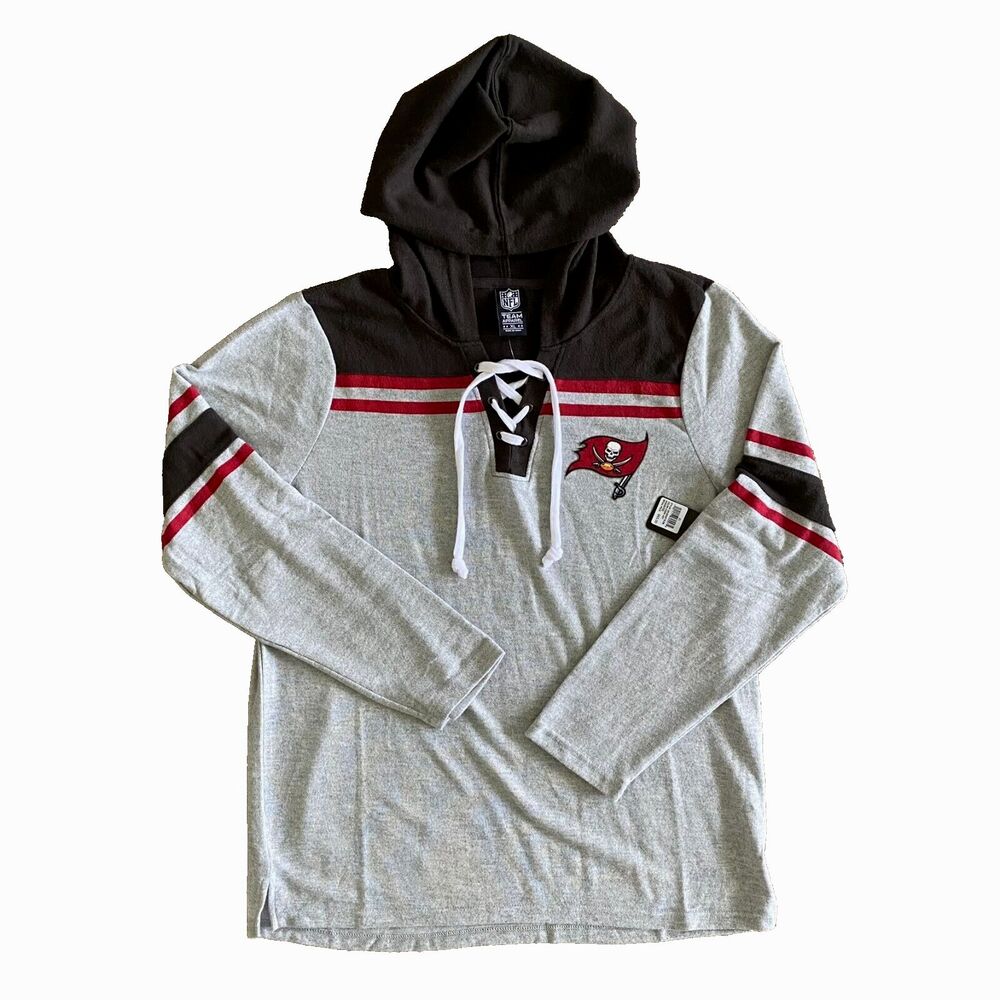 Tampa Bay Buccaneers Sweater Womens XL Gray Knit Lace Up‎ Hooded NFL Football